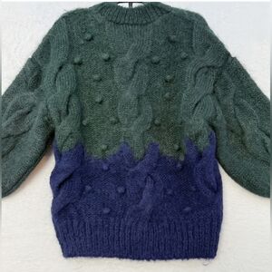 The Sunday Collective Sweater 10-11Y Green Navy Cable Alpaca Wool Cabincore